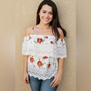 Floral Lace Off-Shoulder Boho Top – Romantic & Chic